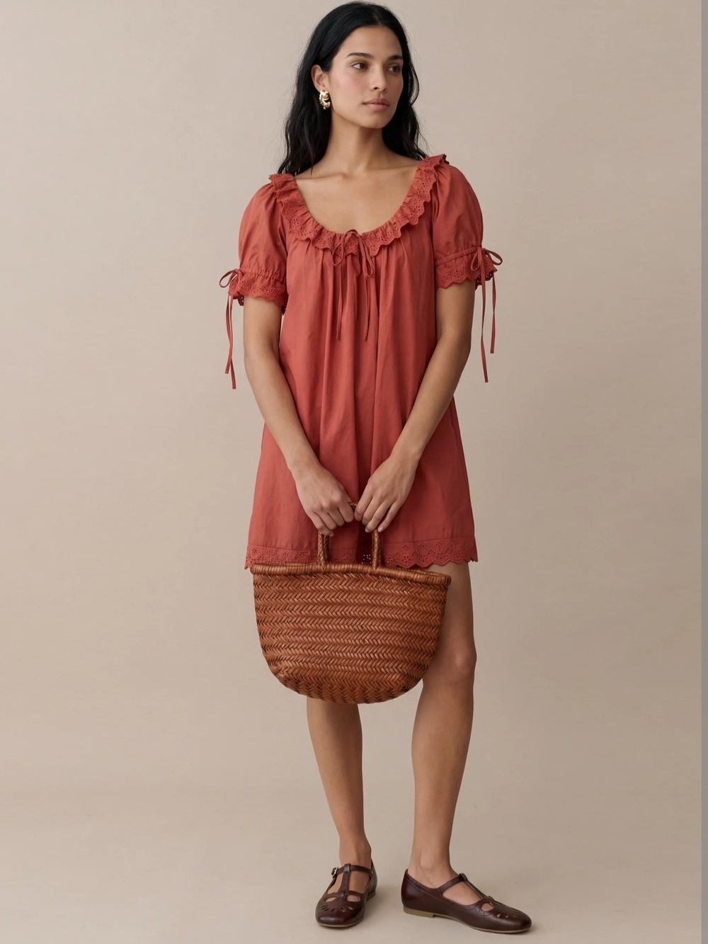 Few Moda Rust Mini Dress with Ruffled Neckline